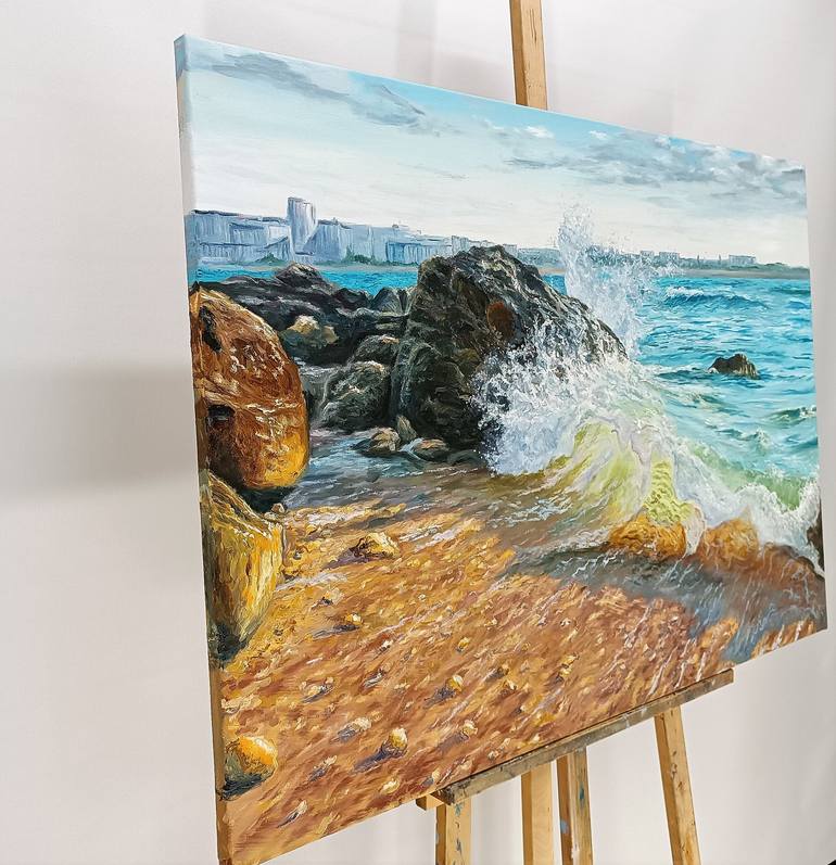 Original Beach Painting by Mantas Naulickas
