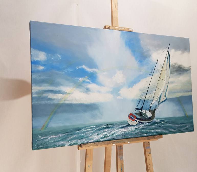 Original Expressionism Sailboat Painting by Mantas Naulickas