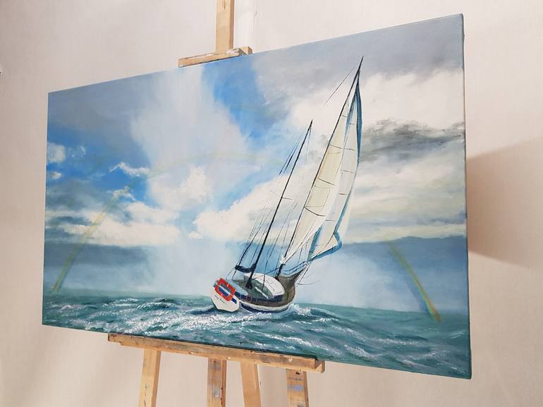 Original Expressionism Sailboat Painting by Mantas Naulickas