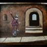 Arlecchino, Italian Commedia dell'arte, acrylic on canvas painting, framed, 20"x16"
