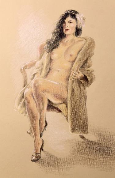 Nude woman in a fur coat thumb