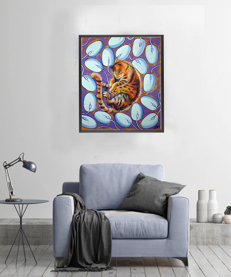 Original Surrealism Cats Drawing by Alexandra Yaremenko