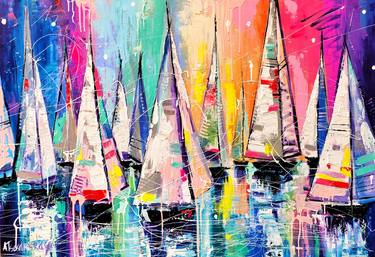 Colorful sailboats - boats painting thumb