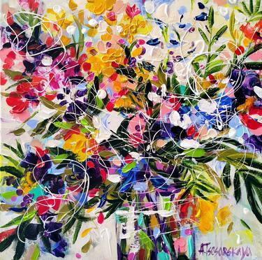 Original Abstract Expressionism Floral Paintings by Aliaksandra Tsesarskaya