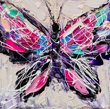 Abstract Butterfly on 8x10 inch canvas board Painting by Angela Alec