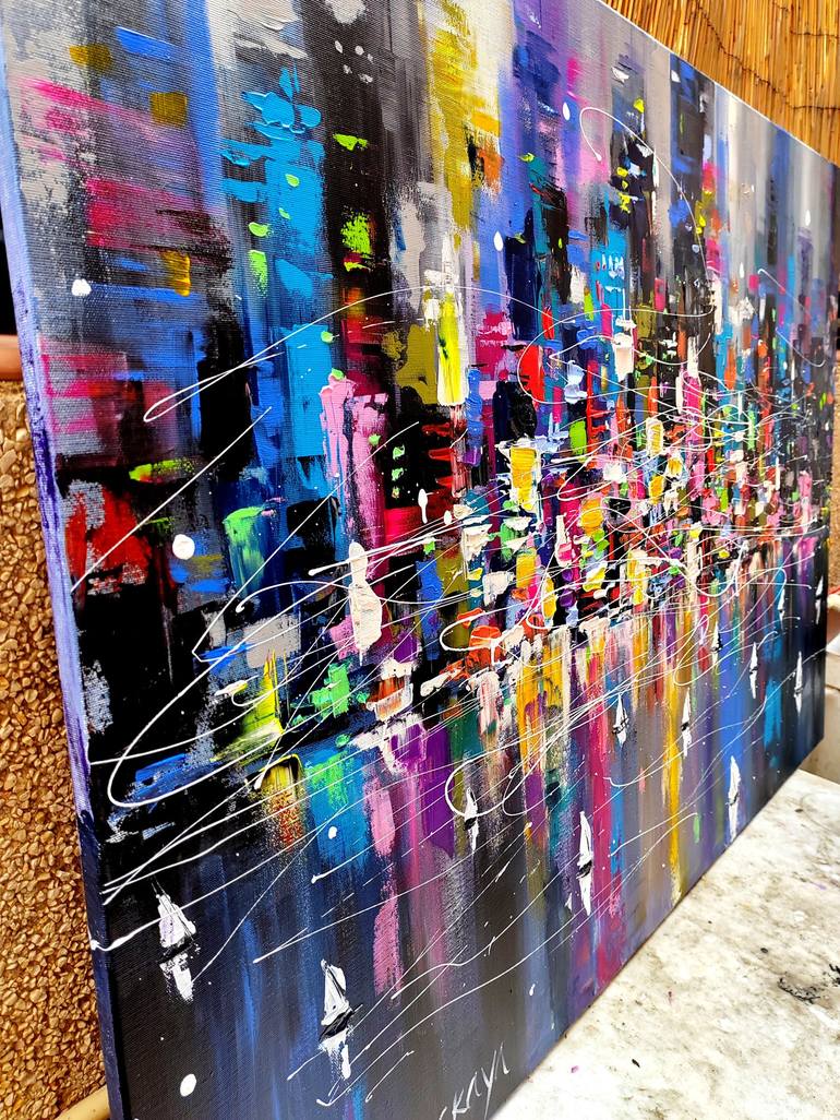 Original Abstract Expressionism Cities Painting by Aliaksandra Tsesarskaya