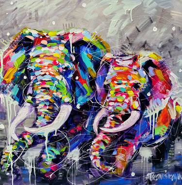 Wild elephants - colorful elephants thumb