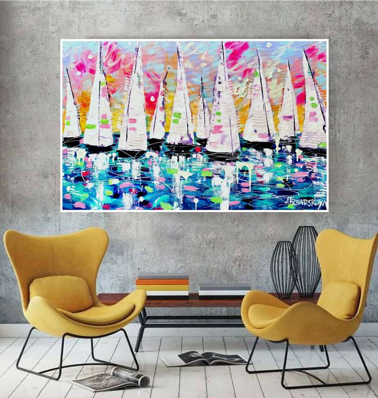 Original Contemporary Boat Painting by Aliaksandra Tsesarskaya