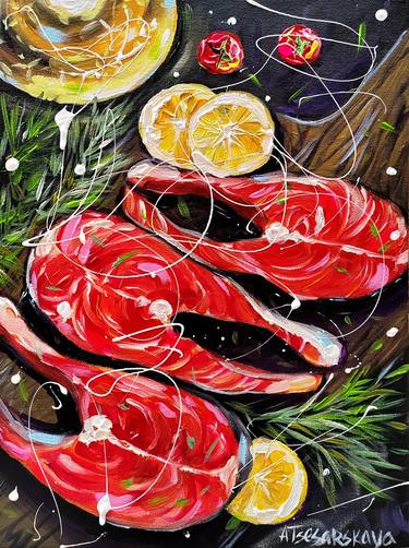 Salmon - food painting, fish painting thumb