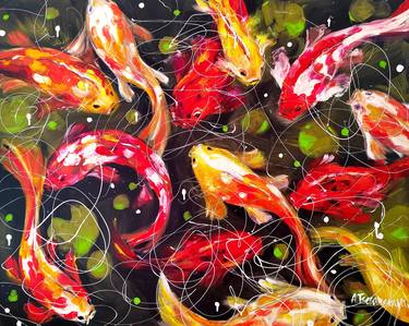 Fish.Original art.Oil on canvas.Impasto Oil Painting.Colored fish.Pisces.Abstract  Painting.Wall decor.Fish painting.Underwater world. Painting by Tatiana  Krilova