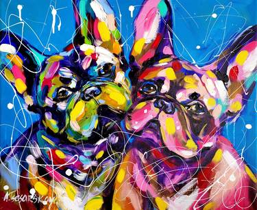 Original Figurative Dogs Paintings by Aliaksandra Tsesarskaya