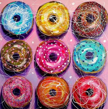 Colorful donuts dessert - food painting thumb