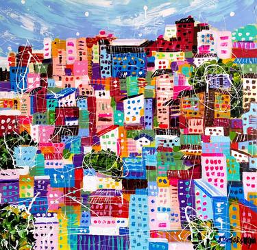 Original Abstract Expressionism Cities Paintings by Aliaksandra Tsesarskaya