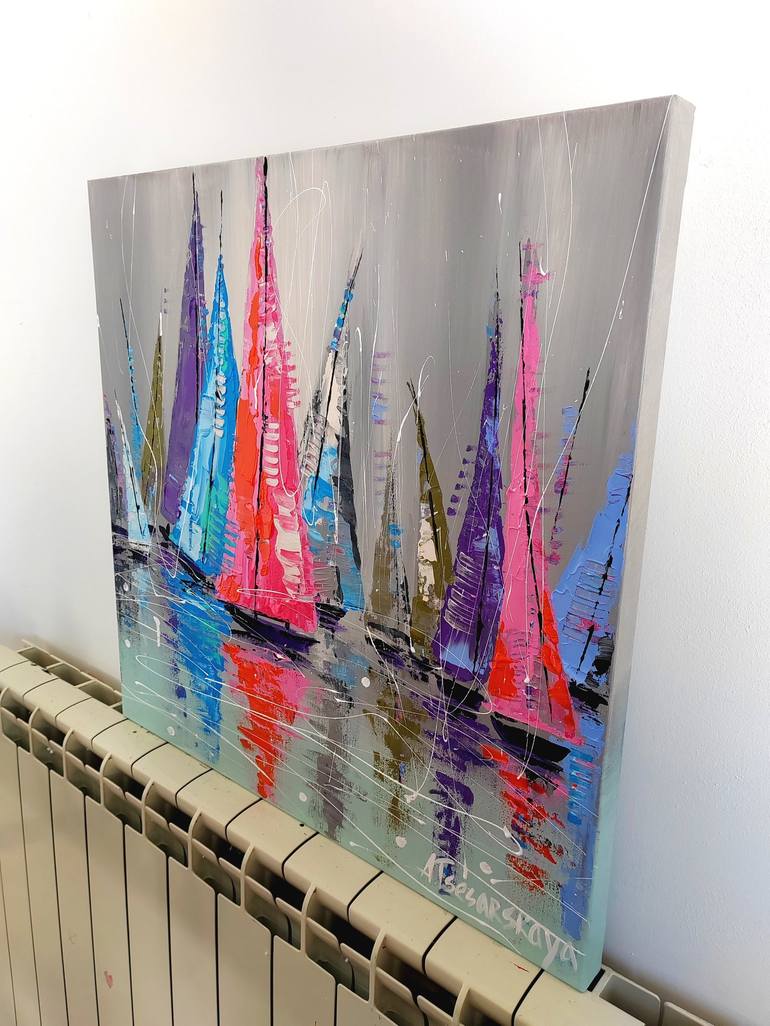 Original Contemporary Boat Painting by Aliaksandra Tsesarskaya