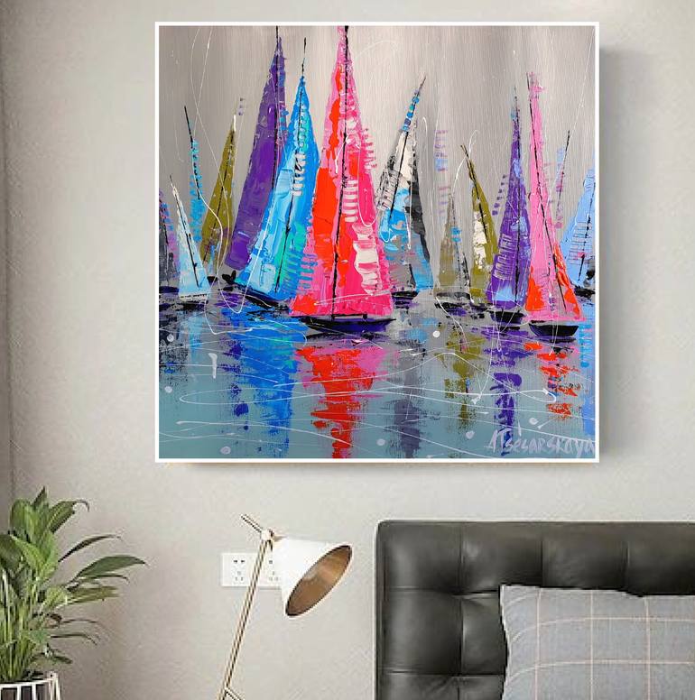 Original Contemporary Boat Painting by Aliaksandra Tsesarskaya