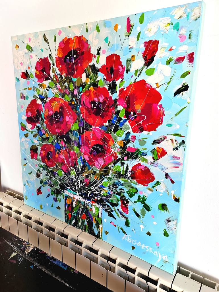 Original Abstract Expressionism Floral Painting by Aliaksandra Tsesarskaya