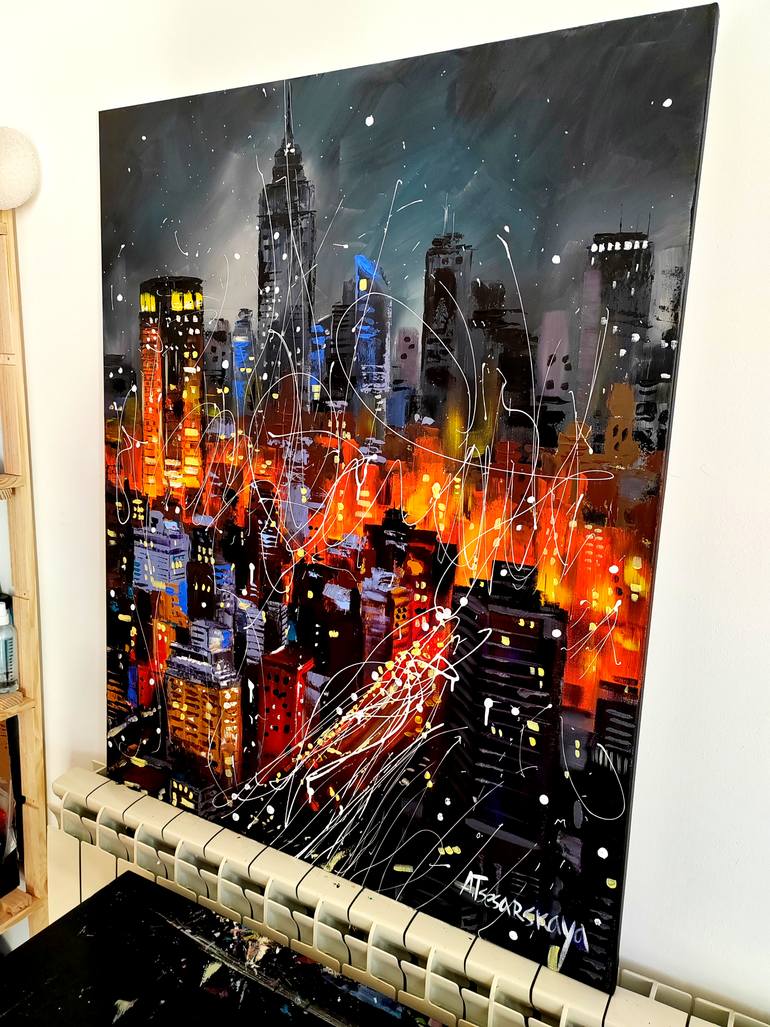 Original Abstract Expressionism Cities Painting by Aliaksandra Tsesarskaya
