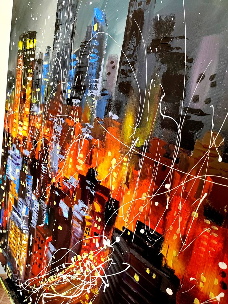 Original Abstract Expressionism Cities Painting by Aliaksandra Tsesarskaya