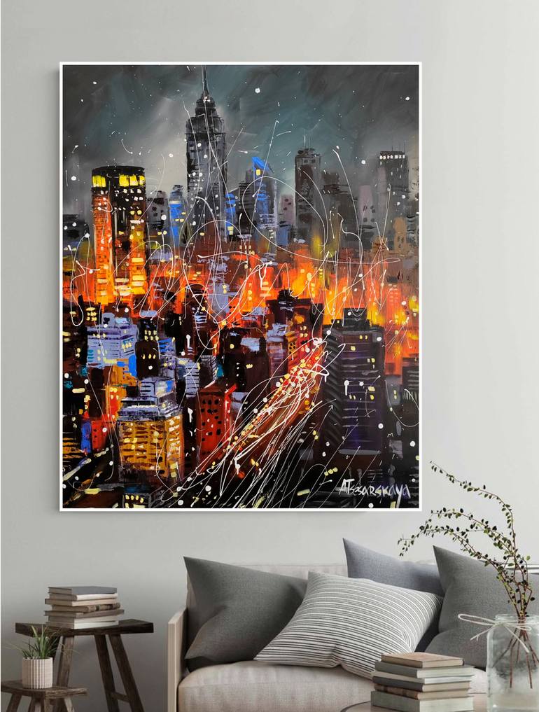 Original Abstract Expressionism Cities Painting by Aliaksandra Tsesarskaya