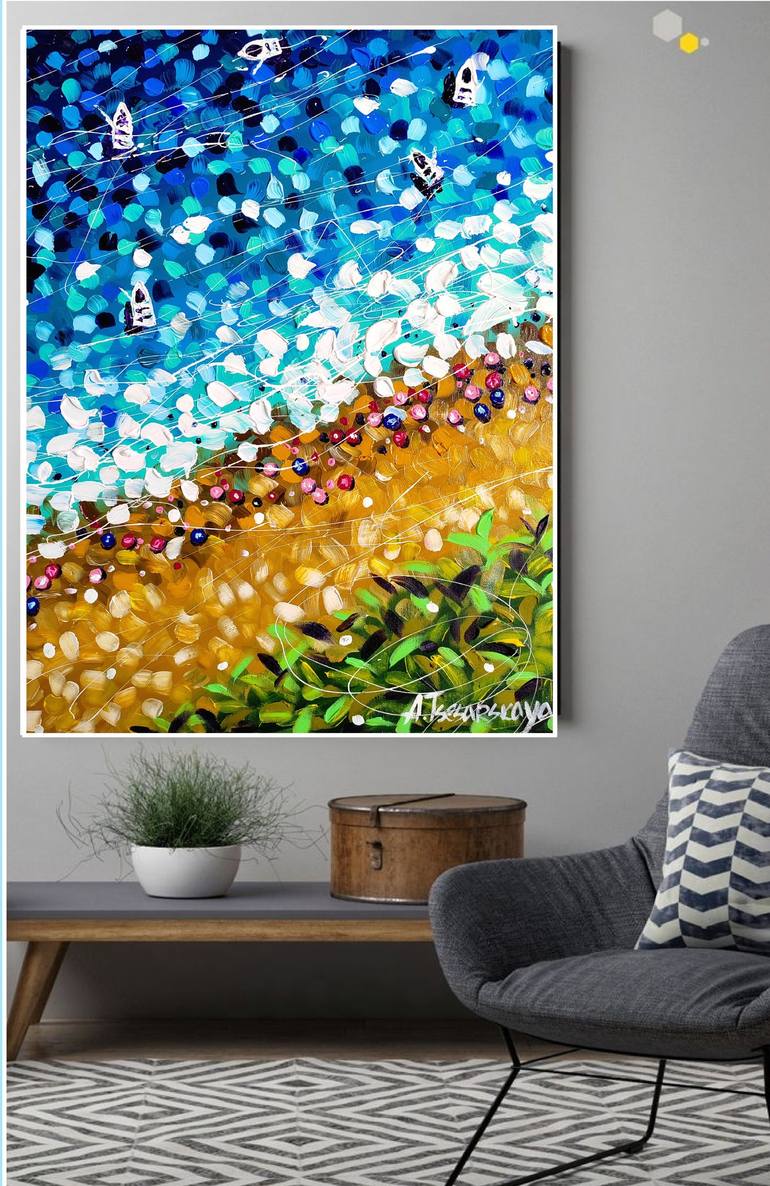 Original Beach Painting by Aliaksandra Tsesarskaya