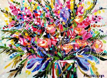 Original Abstract Expressionism Floral Paintings by Aliaksandra Tsesarskaya