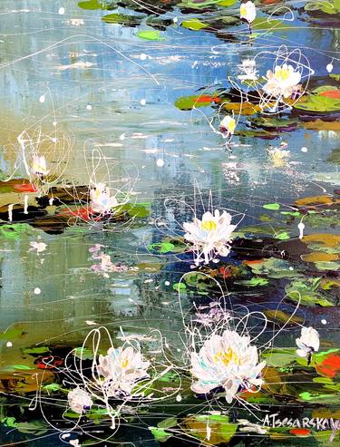 White water lilies - flowers in the lake thumb