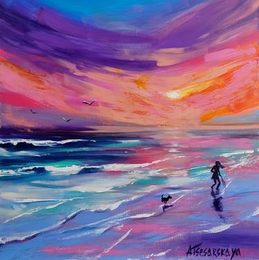 Original Contemporary Beach Painting by Aliaksandra Tsesarskaya