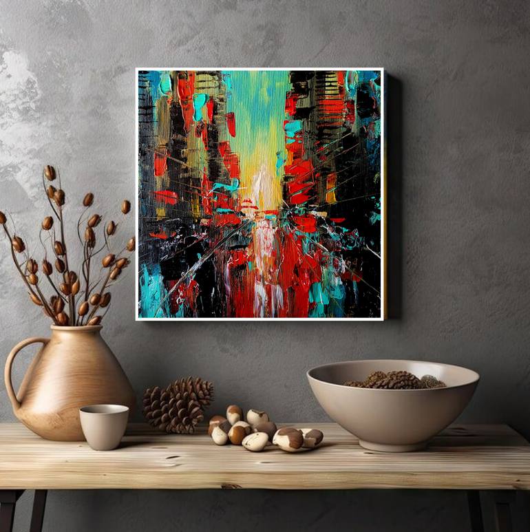 Original Abstract Expressionism Cities Painting by Aliaksandra Tsesarskaya