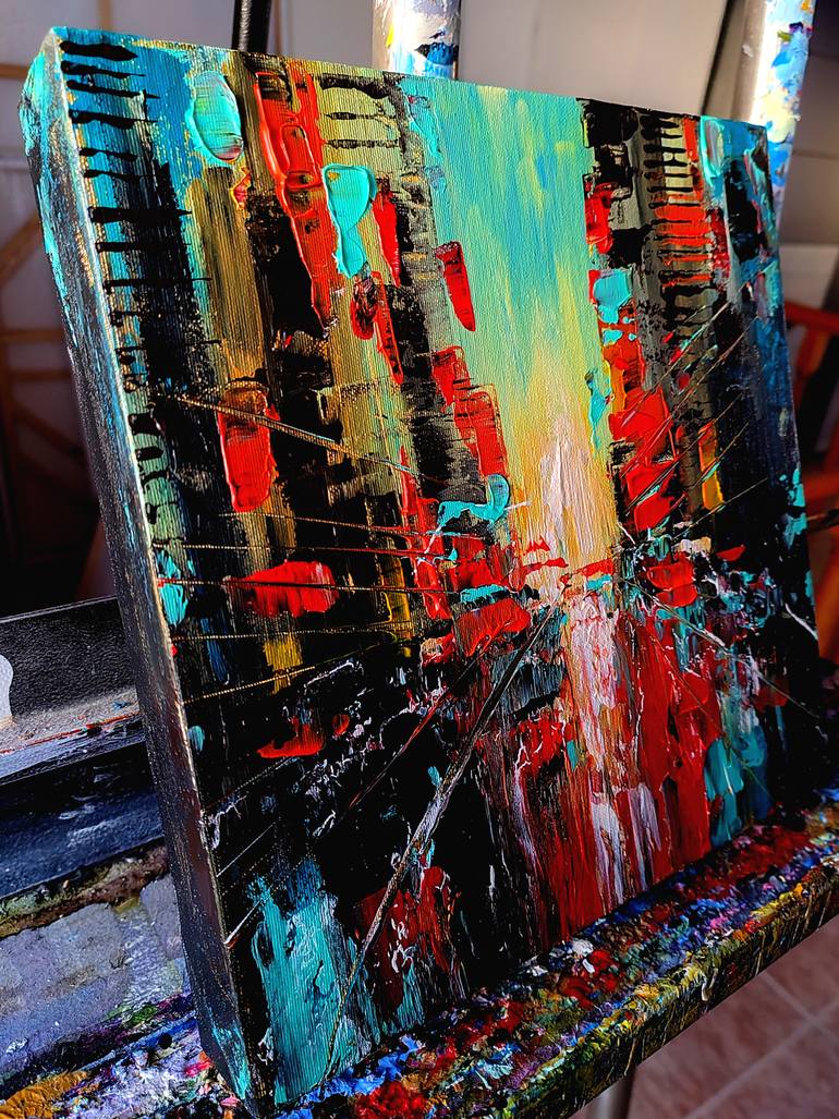Original Abstract Expressionism Cities Painting by Aliaksandra Tsesarskaya