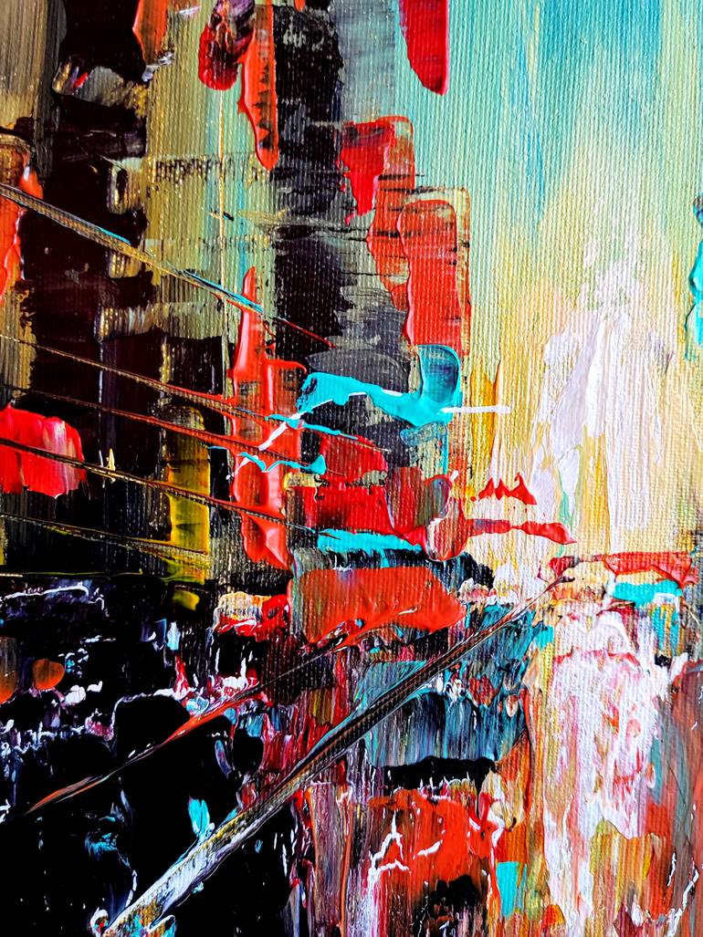 Original Abstract Expressionism Cities Painting by Aliaksandra Tsesarskaya