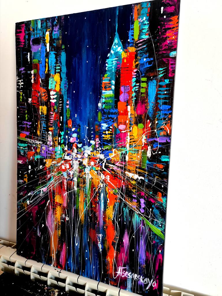 Original Abstract Expressionism Cities Painting by Aliaksandra Tsesarskaya