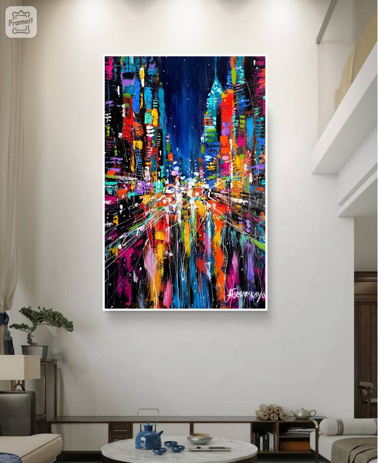 Original Abstract Expressionism Cities Painting by Aliaksandra Tsesarskaya