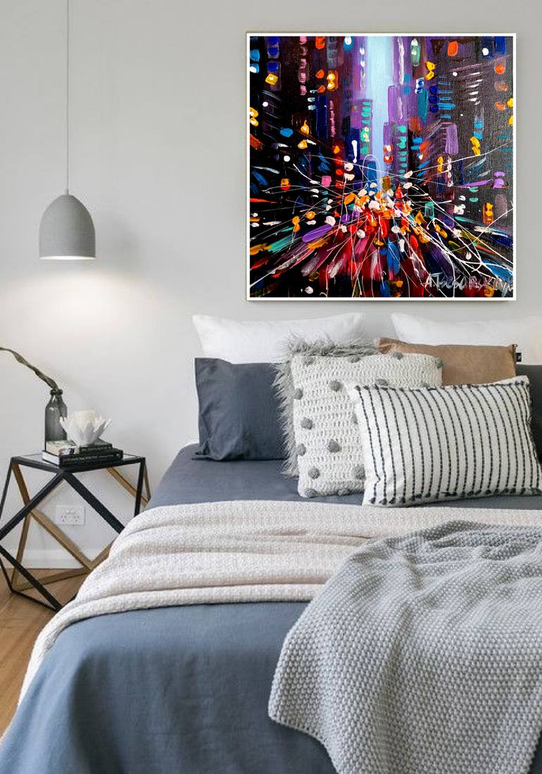 Original Abstract Expressionism Cities Painting by Aliaksandra Tsesarskaya
