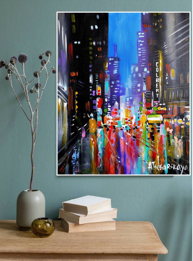 Original Abstract Expressionism Cities Painting by Aliaksandra Tsesarskaya
