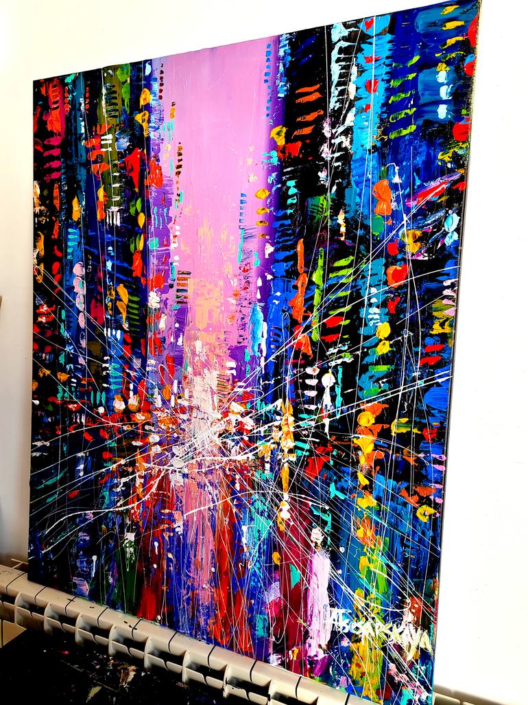 Original Abstract Expressionism Cities Painting by Aliaksandra Tsesarskaya