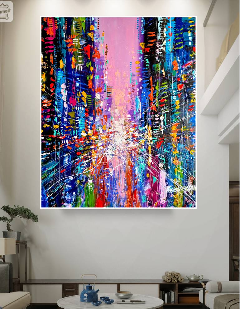 Original Abstract Expressionism Cities Painting by Aliaksandra Tsesarskaya