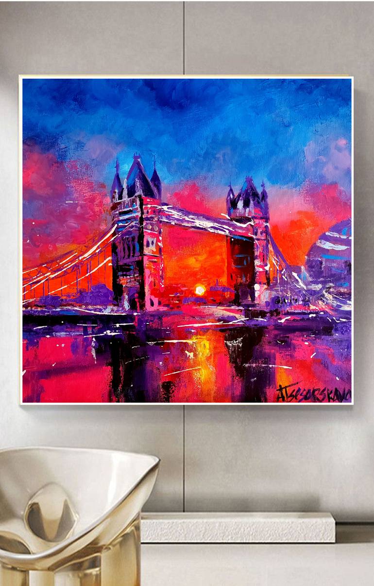 Original Abstract Expressionism Cities Painting by Aliaksandra Tsesarskaya