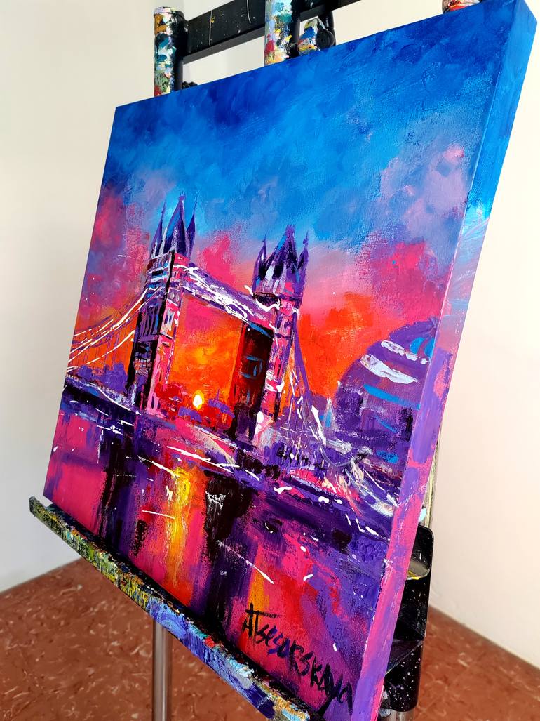 Original Abstract Expressionism Cities Painting by Aliaksandra Tsesarskaya