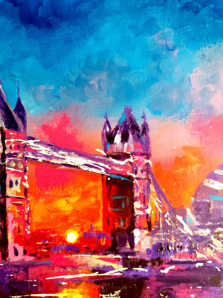 Original Abstract Expressionism Cities Painting by Aliaksandra Tsesarskaya