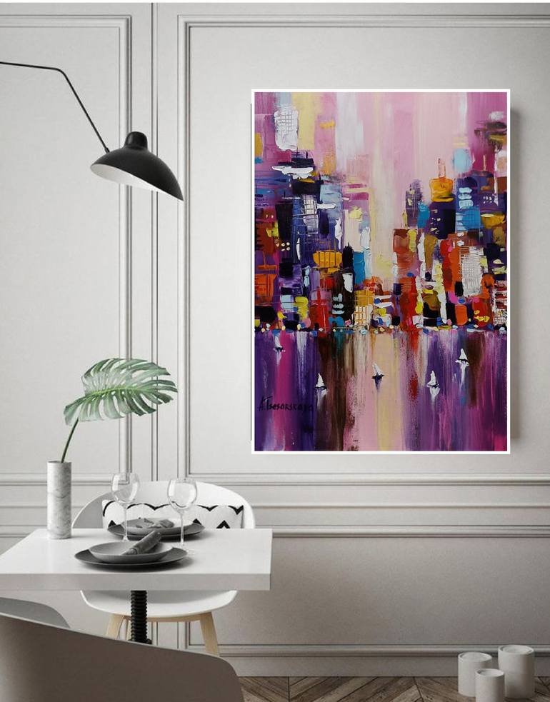 Original Abstract Cities Painting by Aliaksandra Tsesarskaya