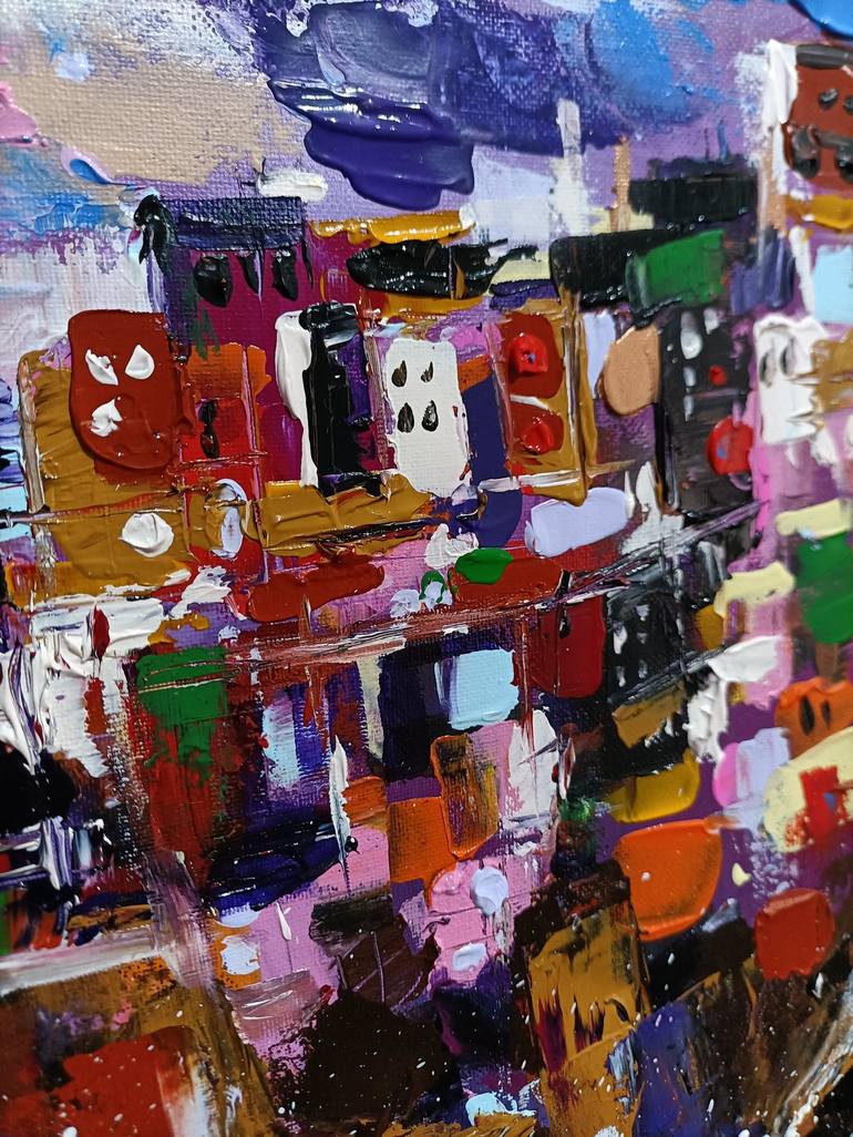 Original Abstract Expressionism Cities Painting by Aliaksandra Tsesarskaya