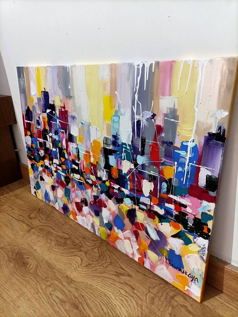 Original Abstract Cities Painting by Aliaksandra Tsesarskaya