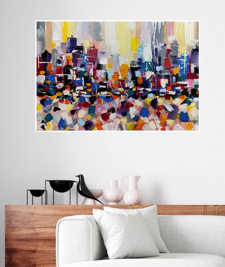 Original Abstract Cities Painting by Aliaksandra Tsesarskaya