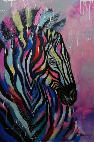 Wild zebra - original acrylic painting on canvas very peri color thumb