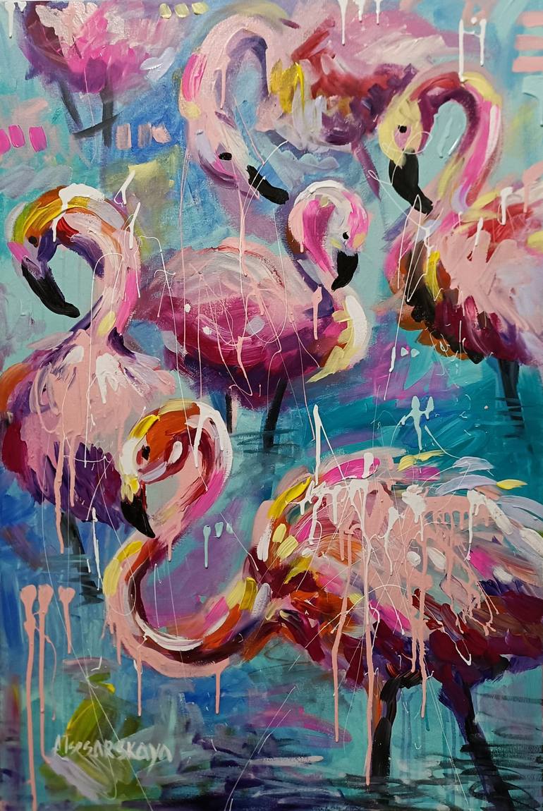 Geometric Flamingo Wall Art Abstract Flamingo Painting Flamingo Wall Art  Poster print Only 