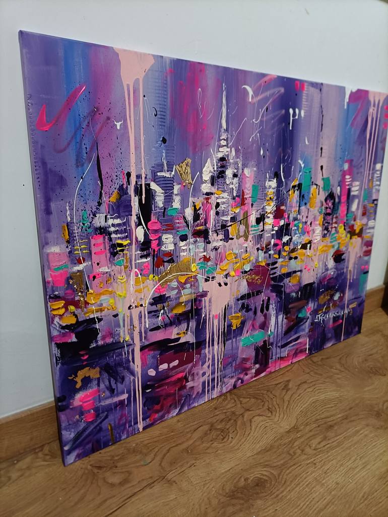 Original Abstract Cities Painting by Aliaksandra Tsesarskaya