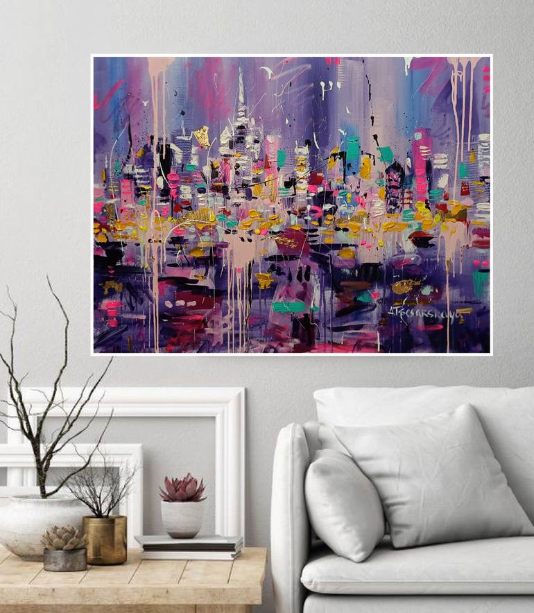 Original Abstract Cities Painting by Aliaksandra Tsesarskaya