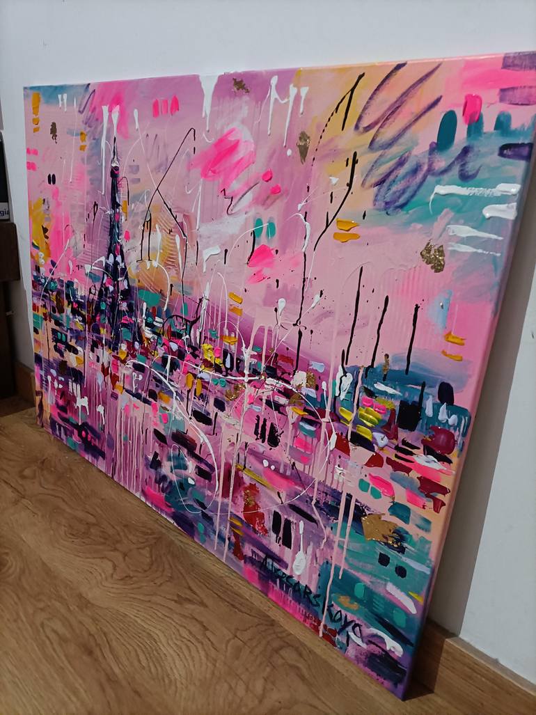 Original Abstract Expressionism Cities Painting by Aliaksandra Tsesarskaya