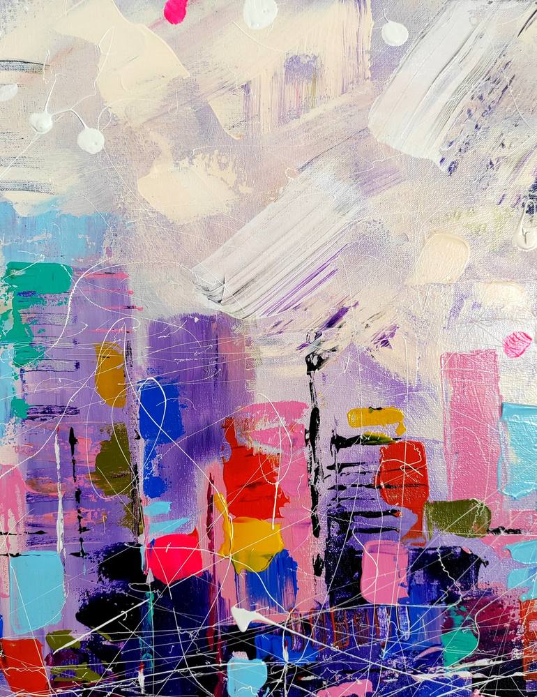 Original Abstract Expressionism Cities Painting by Aliaksandra Tsesarskaya