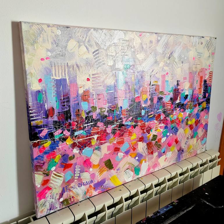 Original Abstract Expressionism Cities Painting by Aliaksandra Tsesarskaya